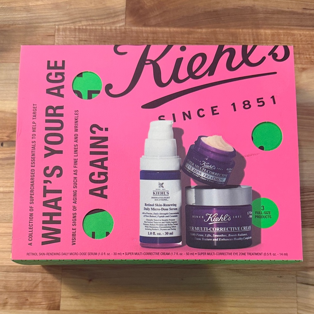 Kiehl's Pink Anti-Aging Skincare Set with Green Accents